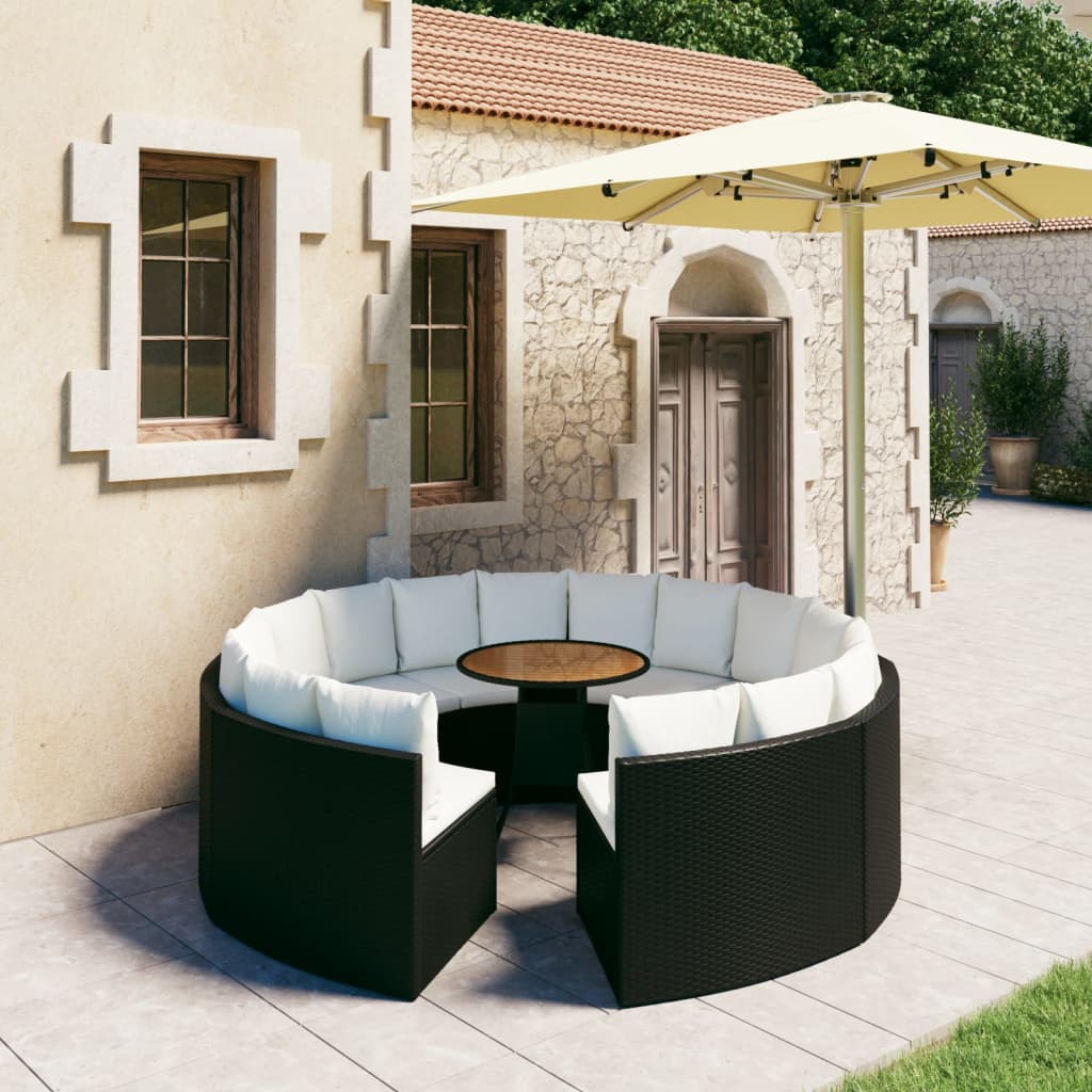 vidaXL 9-dijelni set vrtnih sofa od poliratana s jastucima crni - cover