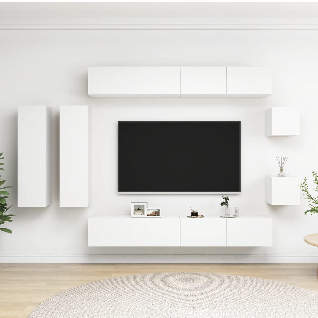 vidaXL 8-dijelni set TV ormarića bijeli od konstruiranog drva - cover
