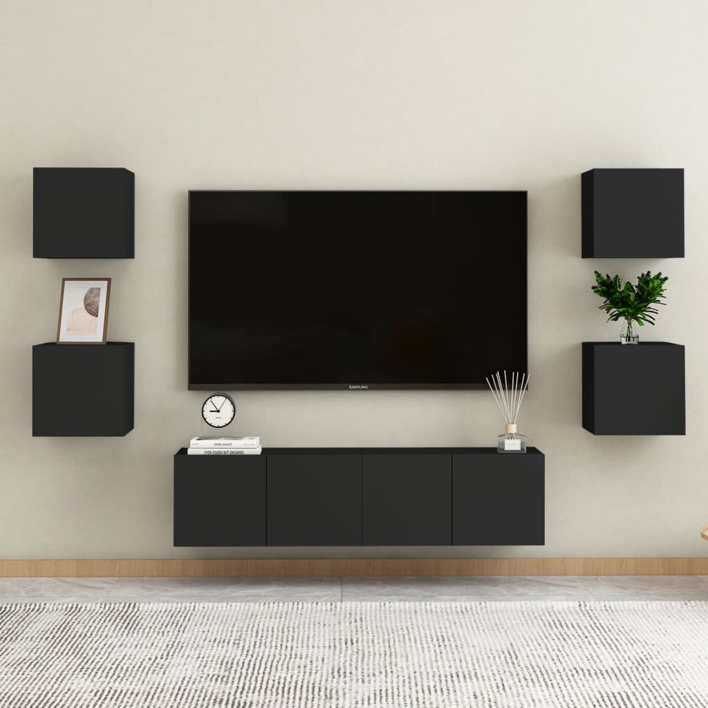 vidaXL 6-dijelni set TV ormarića crni od konstruiranog drva - cover
