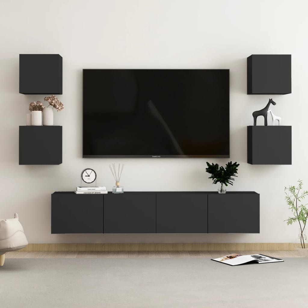 vidaXL 6-dijelni set TV ormarića od konstruiranog drva crni - cover