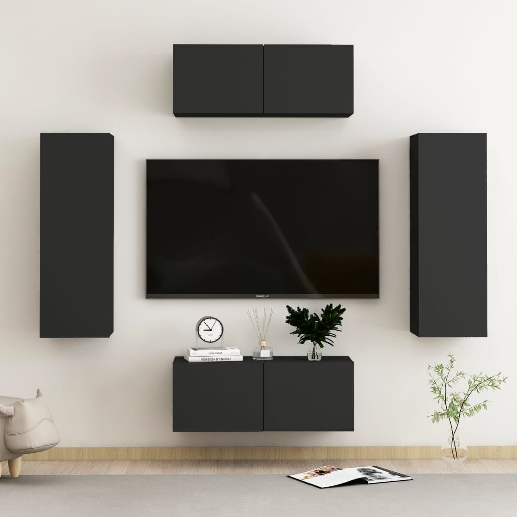 vidaXL 4-dijelni set TV ormarića od konstruiranog drva crni - cover