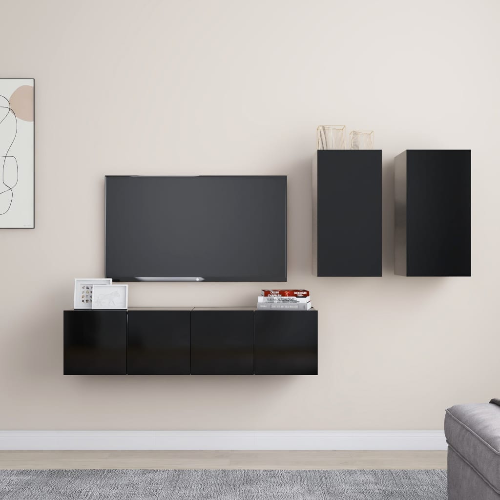 vidaXL 4-dijelni set TV ormarića crni od konstruiranog drva - cover