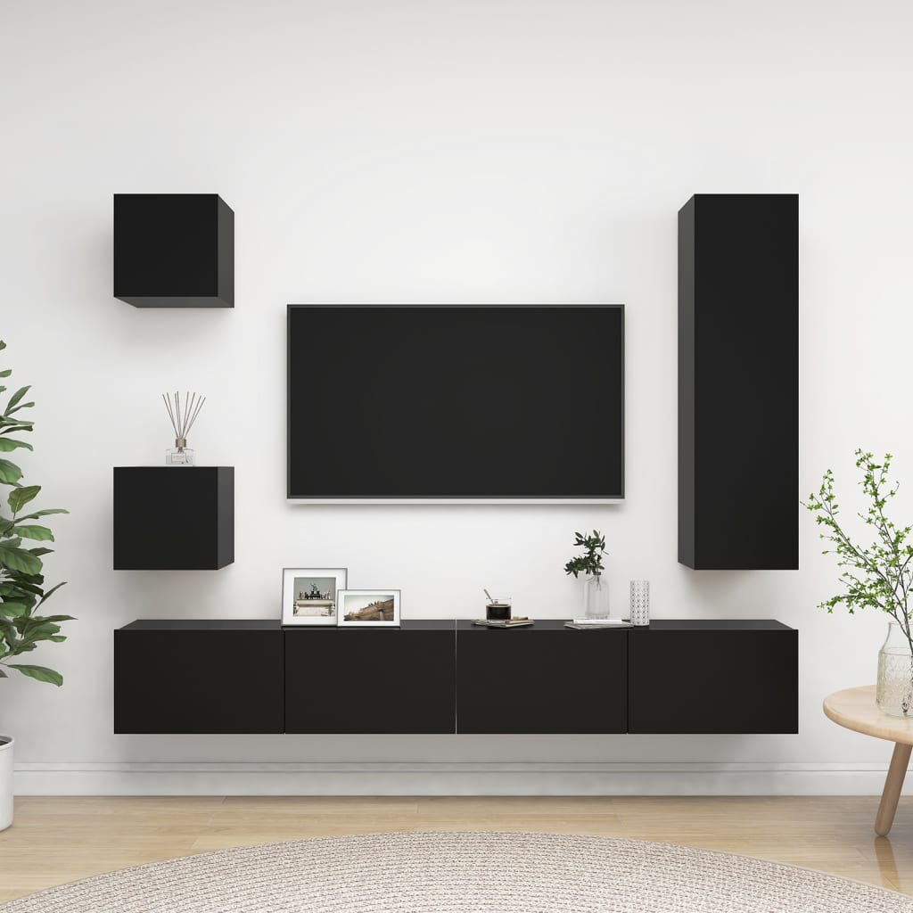 vidaXL 5-dijelni set TV ormarića crni od konstruiranog drva - cover