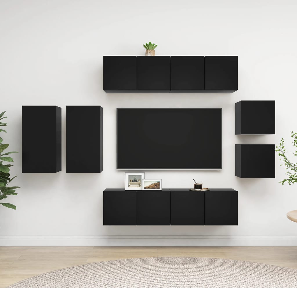 vidaXL 8-dijelni set TV ormarića crni od konstruiranog drva - cover