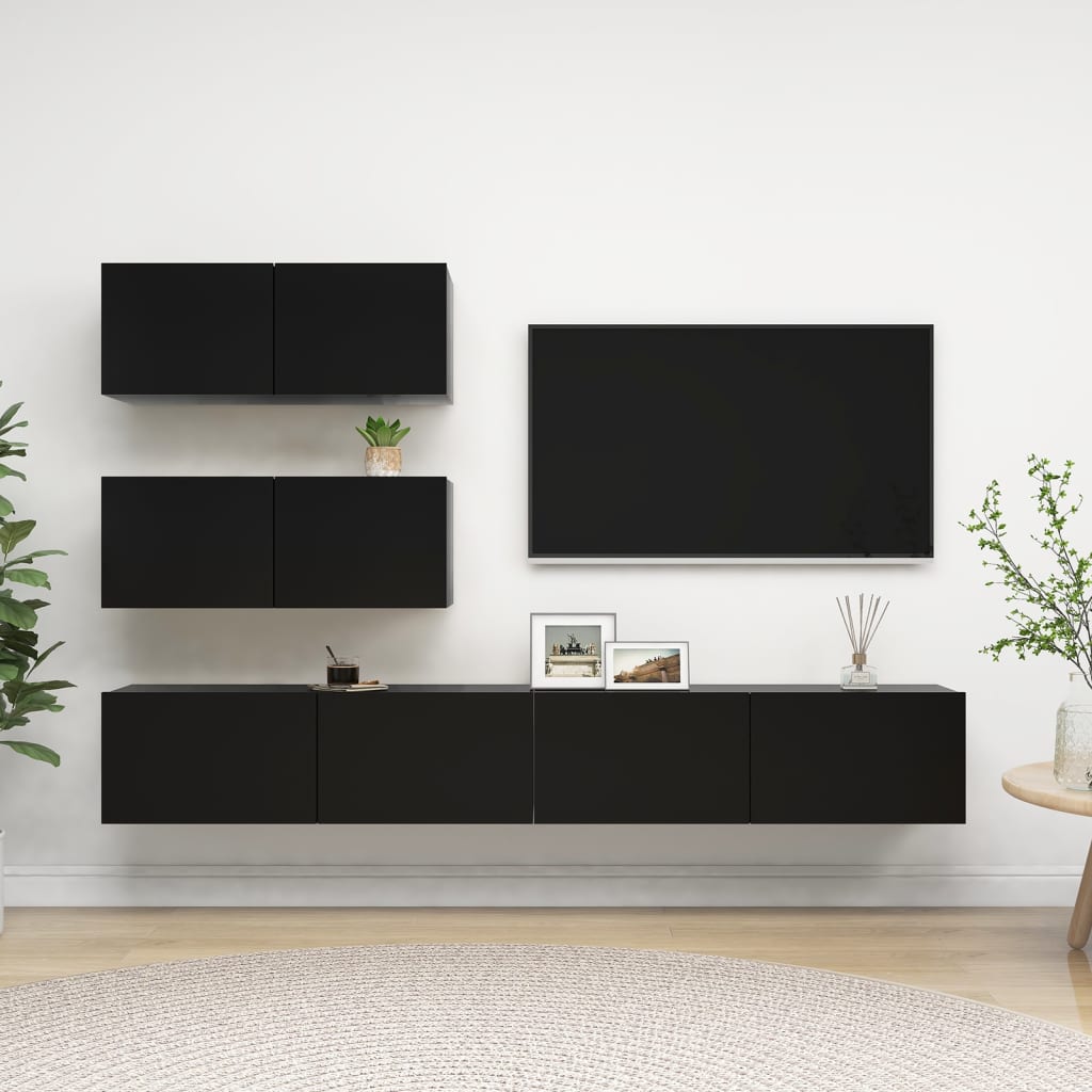 vidaXL 4-dijelni set TV ormarića od konstruiranog drva crni - cover