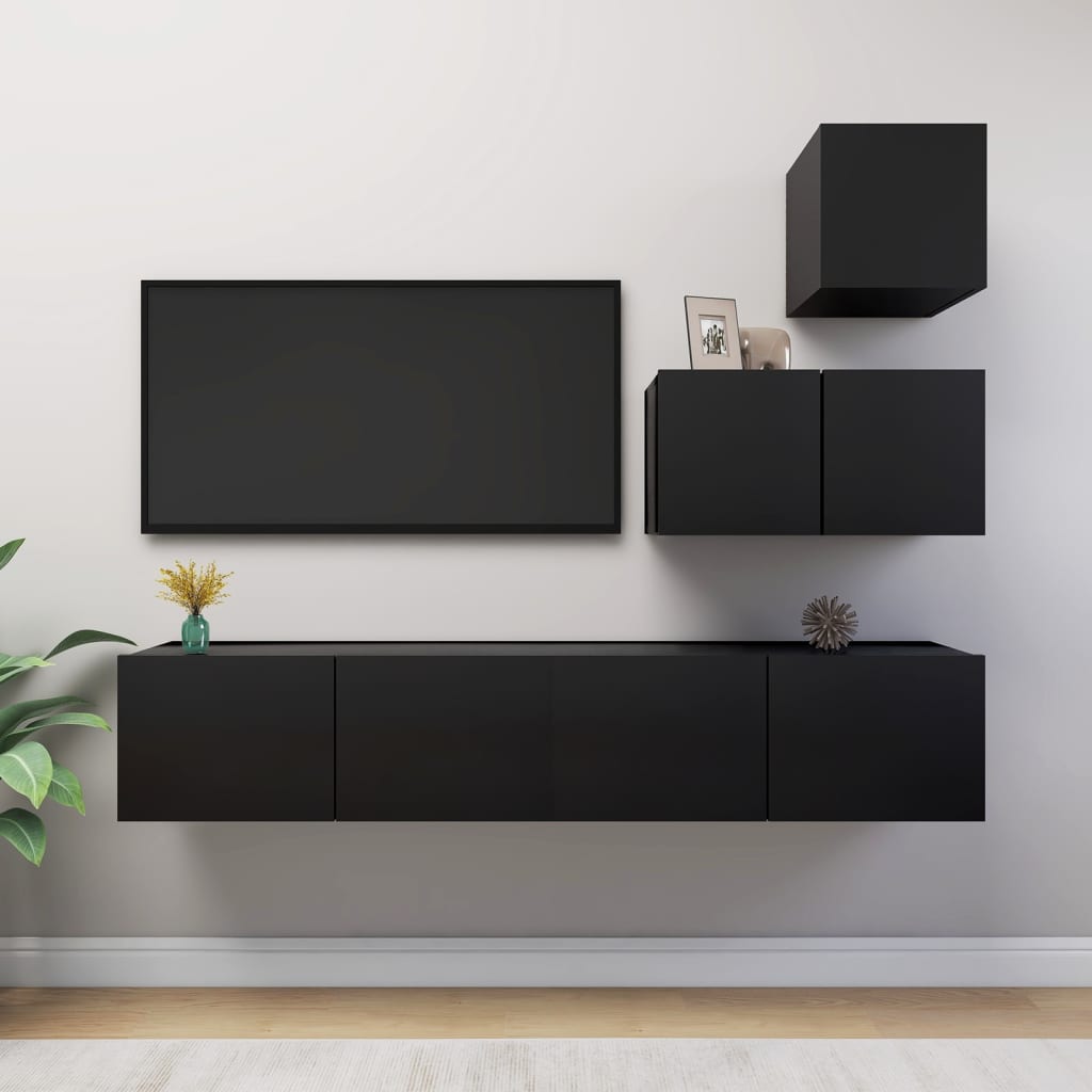 vidaXL 4-dijelni set TV ormarića crni od konstruiranog drva - cover