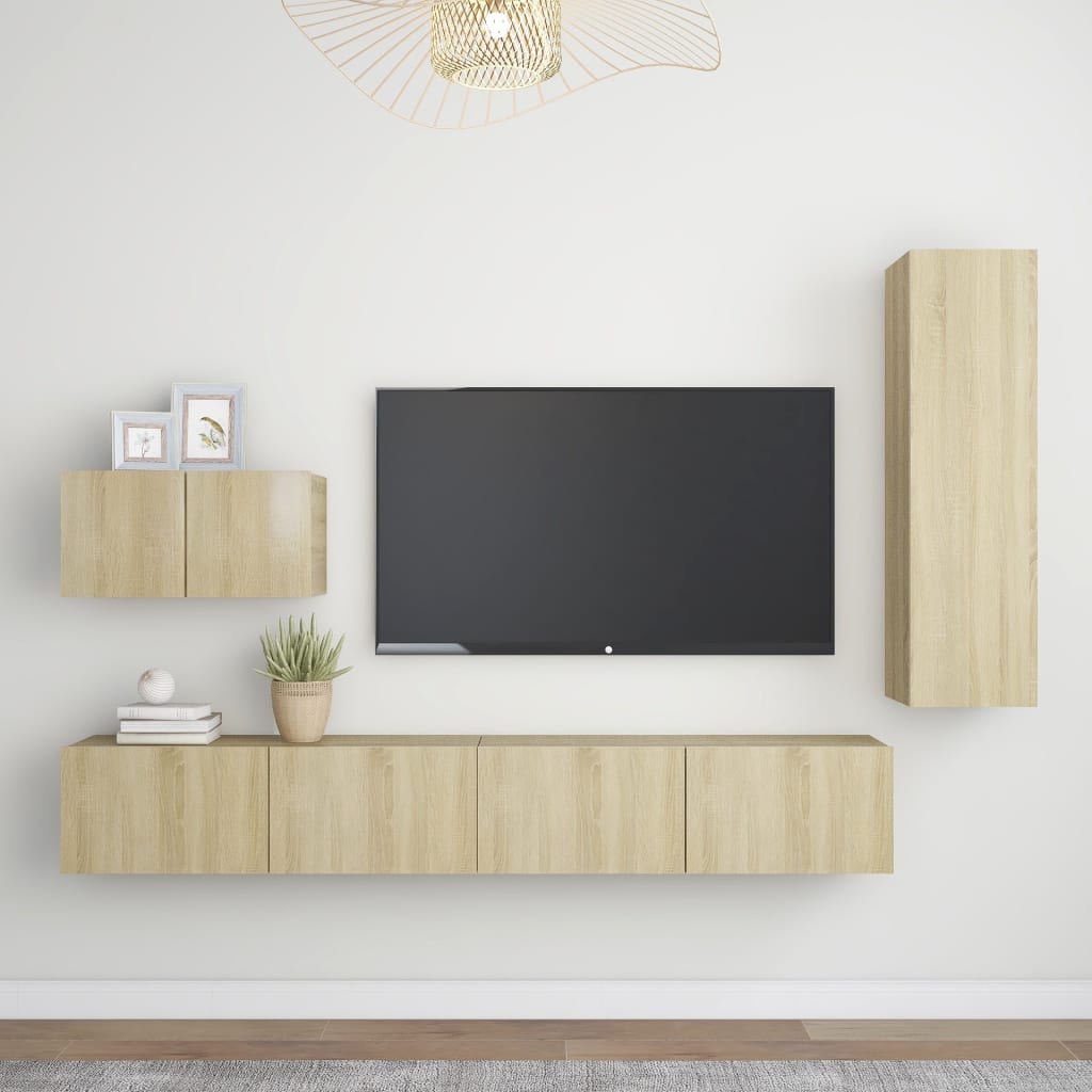 vidaXL 4-dijelni set TV ormarića boja hrasta sonome konstruirano drvo - cover