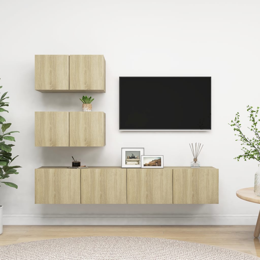 vidaXL 4-dijelni set TV ormarića boja hrasta sonome konstruirano drvo - cover