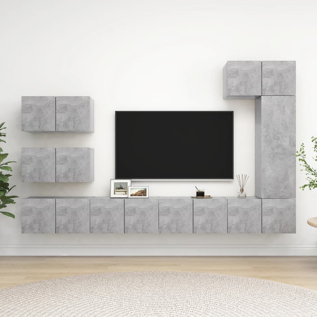 vidaXL 8-dijelni set TV ormarića siva boja betona konstruirano drvo - cover
