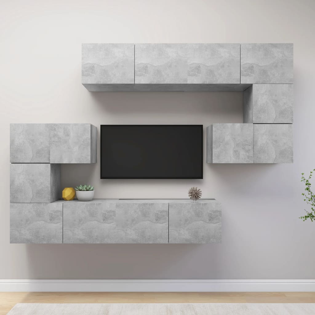 vidaXL 8-dijelni set TV ormarića siva boja betona konstruirano drvo - cover
