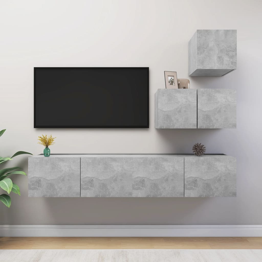 vidaXL 4-dijelni set TV ormarića siva boja betona konstruirano drvo - cover