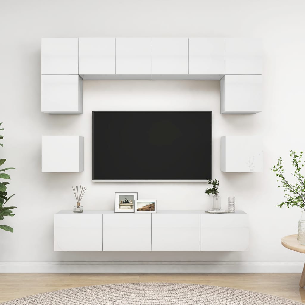 vidaXL 8-dijelni set TV ormarića visoki sjaj bijeli od iverice - cover
