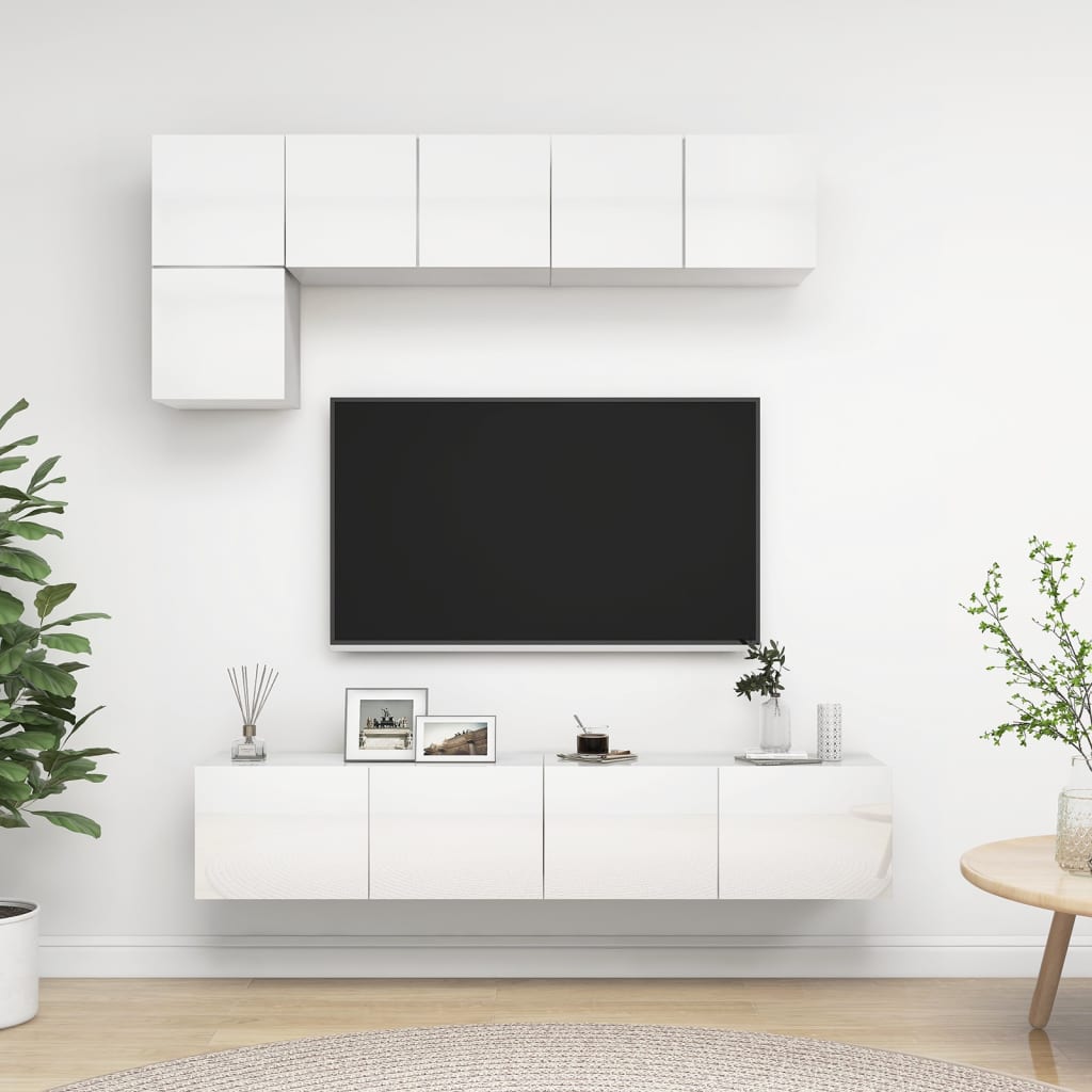 vidaXL 5-dijelni set TV ormarića visoki sjaj bijeli konstruirano drvo - cover