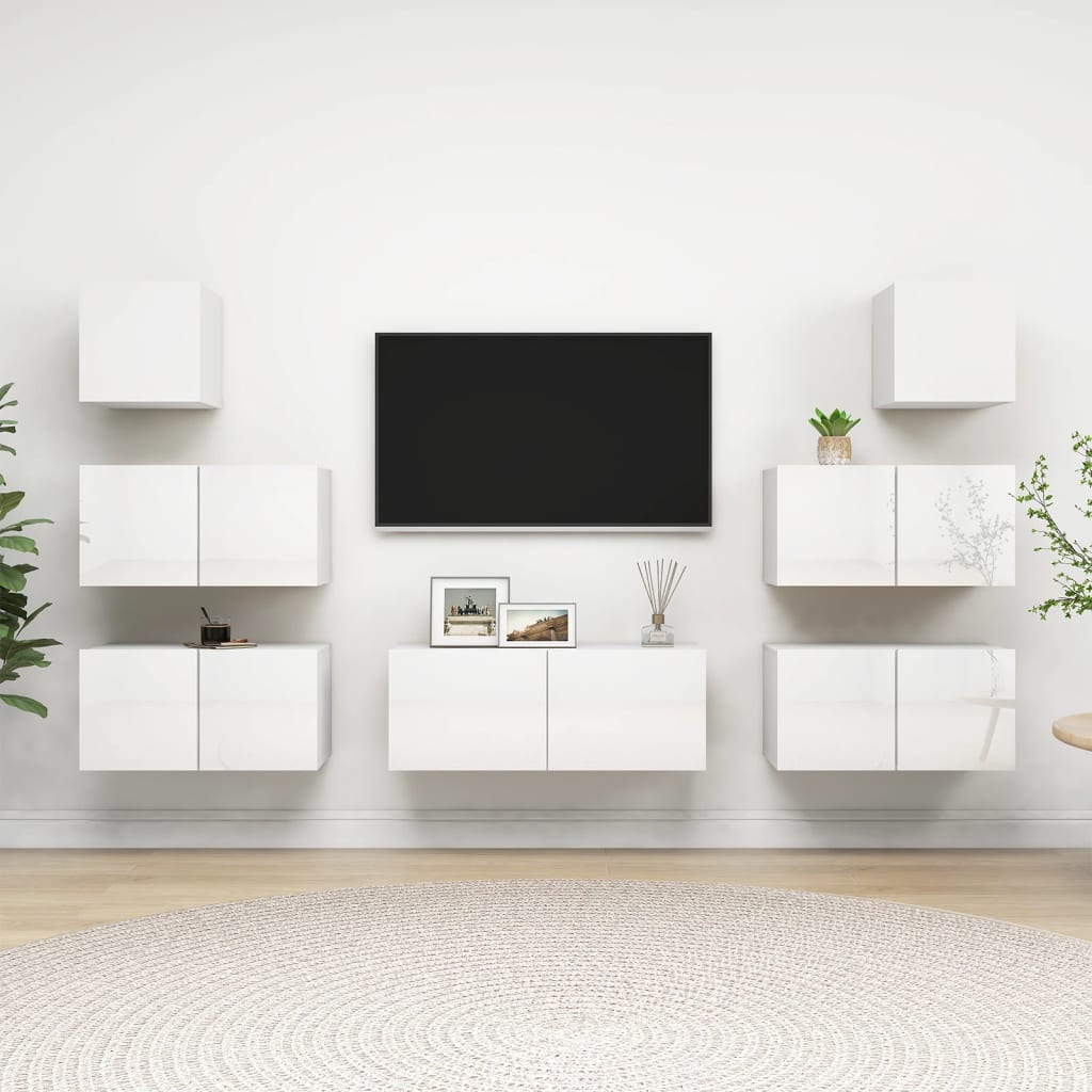 vidaXL 7-dijelni set TV ormarića visoki sjaj bijeli od iverice - cover