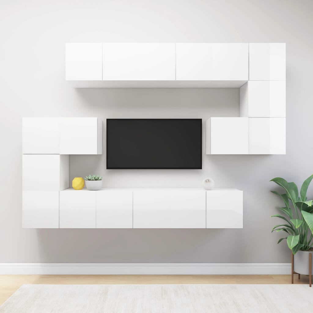 vidaXL 10-dijelni set TV ormarića visoki sjaj bijeli od iverice - cover