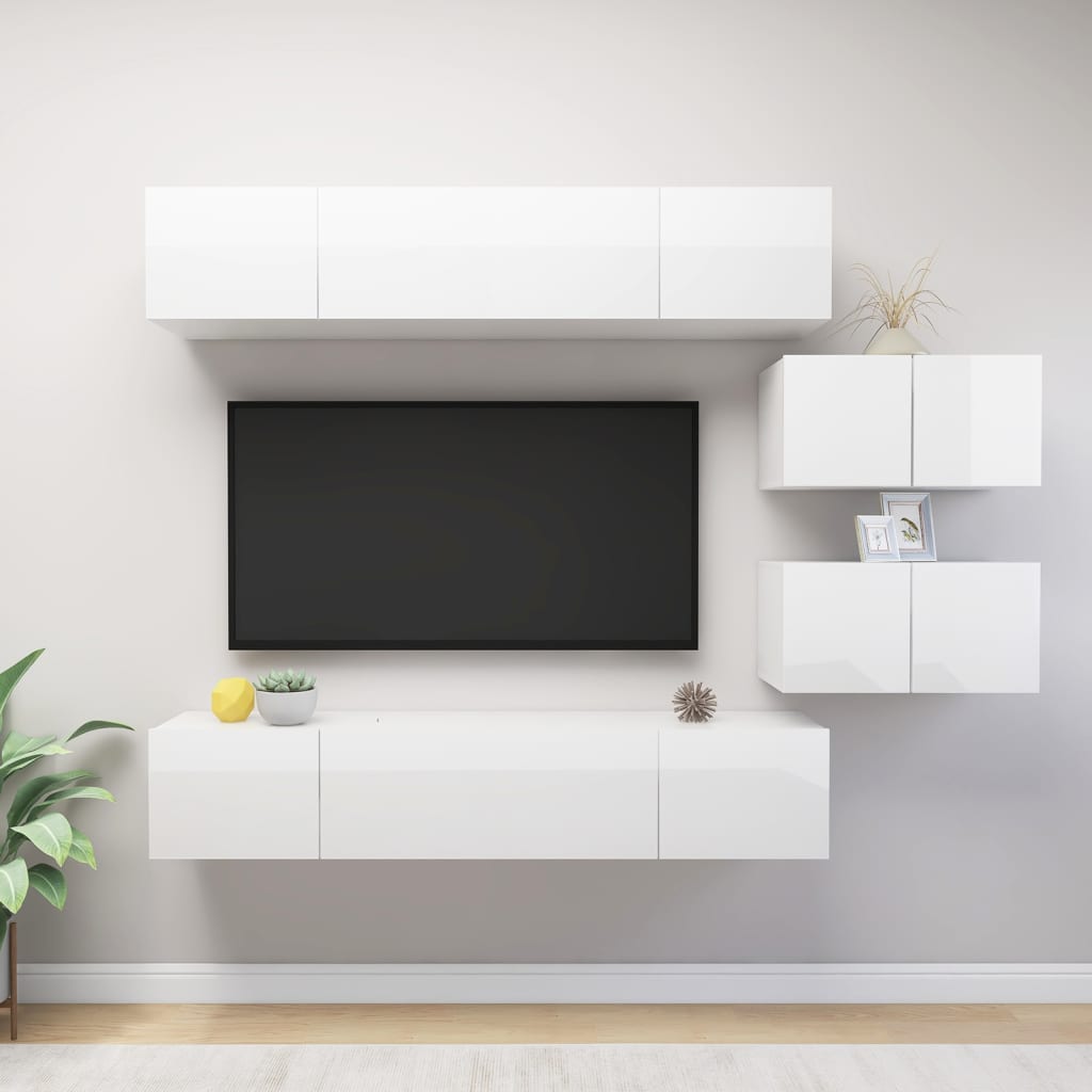 vidaXL 6-dijelni set TV ormarića visoki sjaj bijeli konstruirano drvo - cover