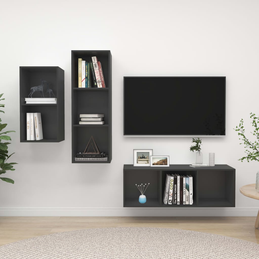 vidaXL 3-dijelni set TV ormarića sivi od konstruiranog drva - cover