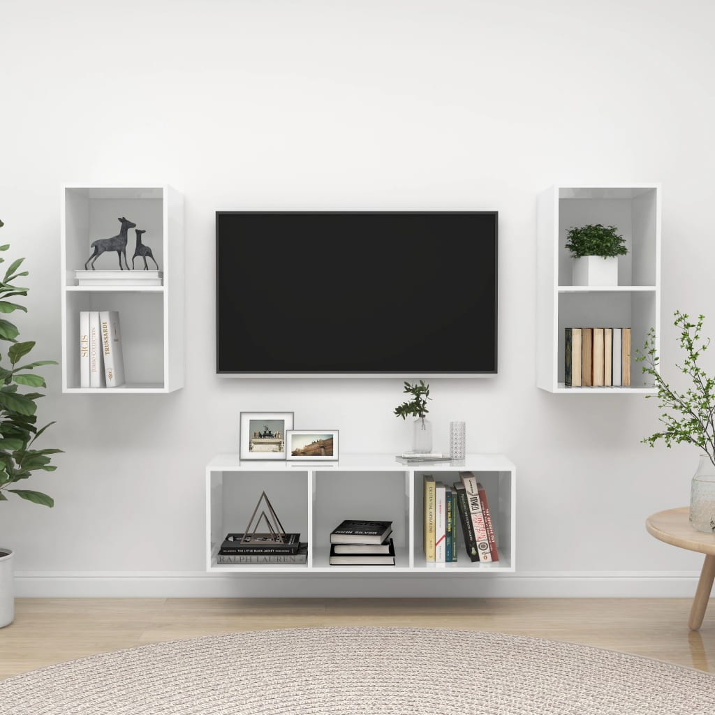 vidaXL 3-dijelni set TV ormarića visoki sjaj bijeli konstruirano drvo - cover