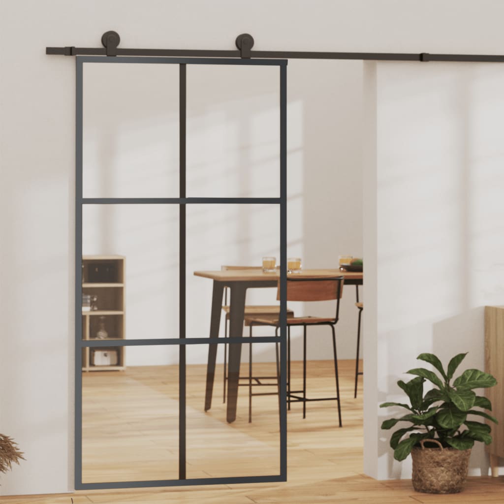 vidaXL Klizna vrata s priborom ESG staklo i aluminij 102 x 205 cm - cover