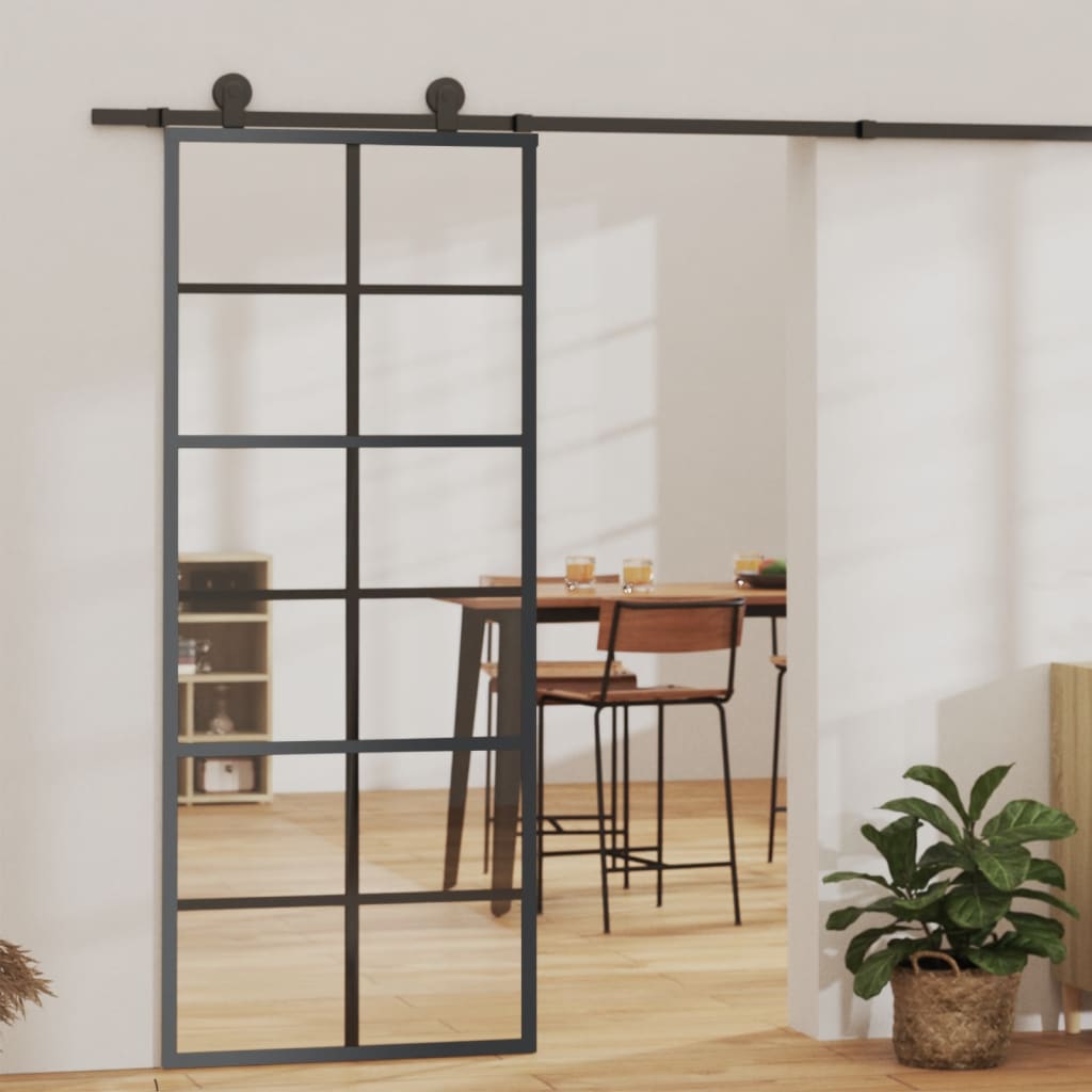 vidaXL Klizna vrata s priborom ESG staklo i aluminij 76 x 205 cm - cover