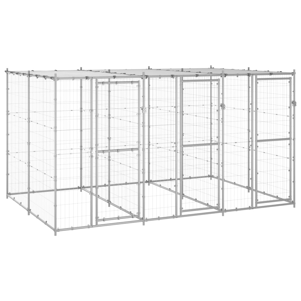 vidaXL Vanjski kavez za pse od pocinčanog čelika s krovom 7,26 m² - cover