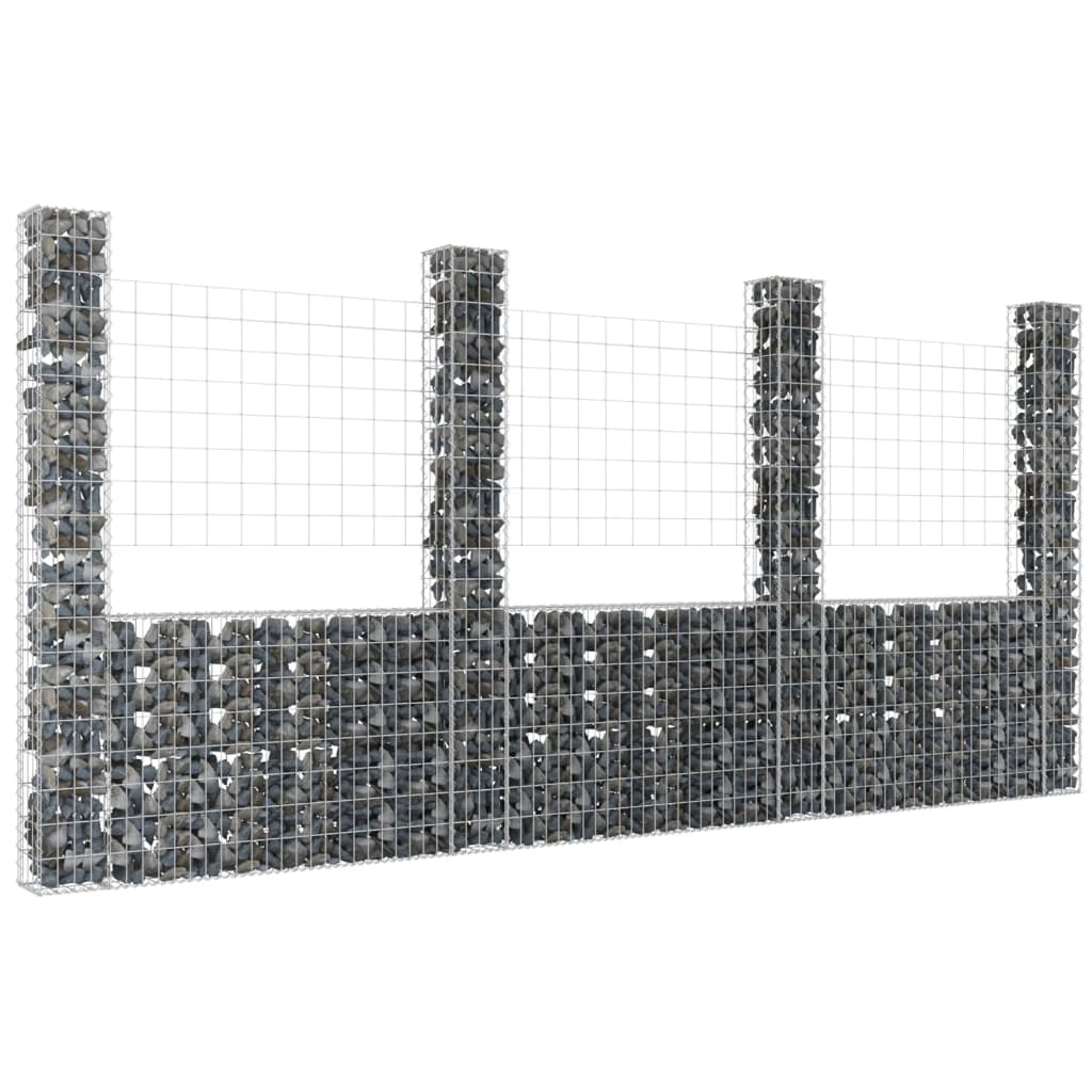 vidaXL Gabionska košara U-oblika s 4 stupa 380 x 20 x 200 cm željezna - cover