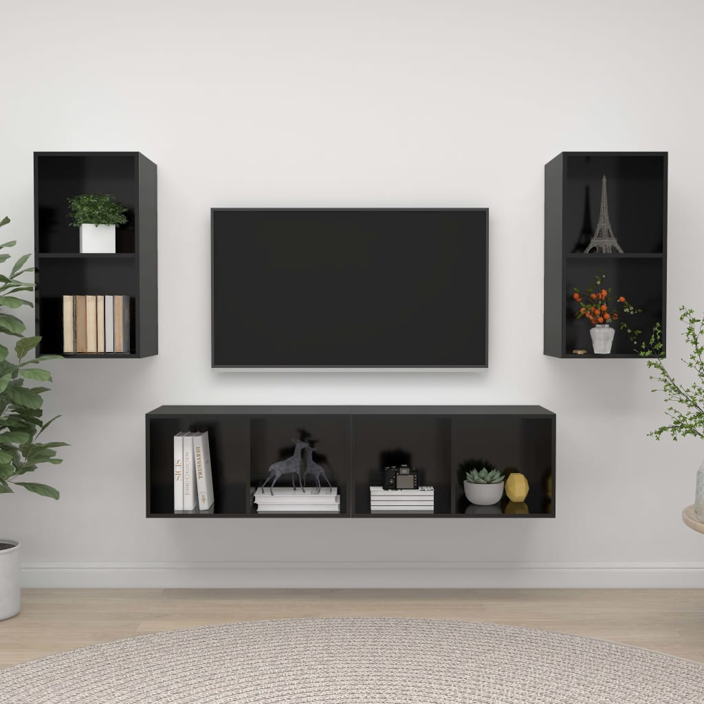 vidaXL Zidni TV ormarići 4 kom visoki sjaj crni od konstruiranog drva - cover