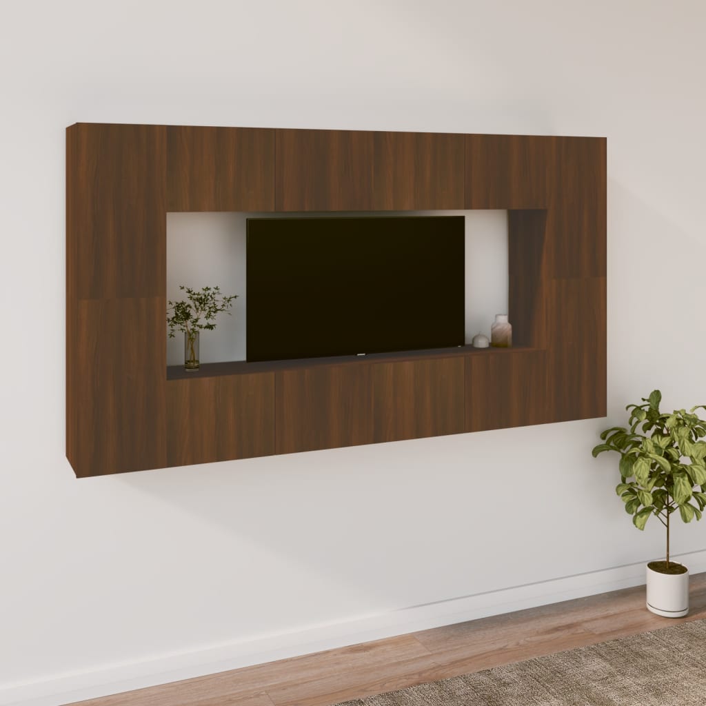 vidaXL 8-dijelni set TV ormarića boja smeđeg hrasta konstruirano drvo - cover