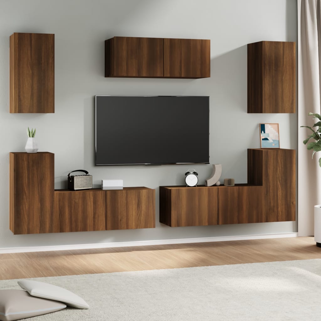 vidaXL 7-dijelni set TV ormarića boja smeđeg hrasta konstruirano drvo - cover