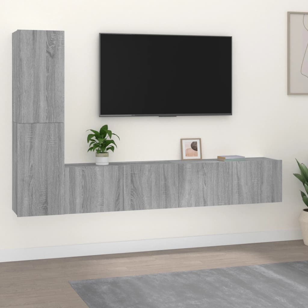 vidaXL 4-dijelni set TV ormarića sivog sonome konstruirano drvo - cover