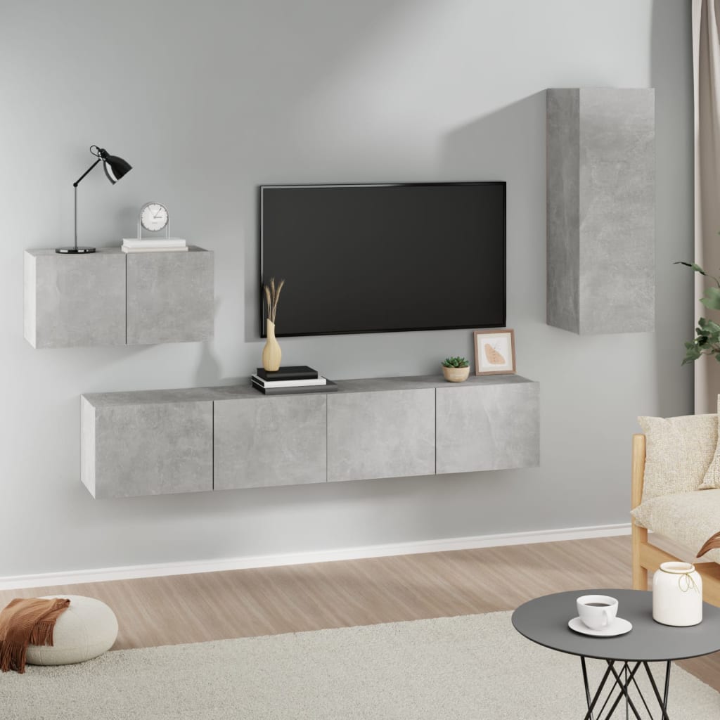 vidaXL 4-dijelni set TV ormarića siva boja betona drveni - cover