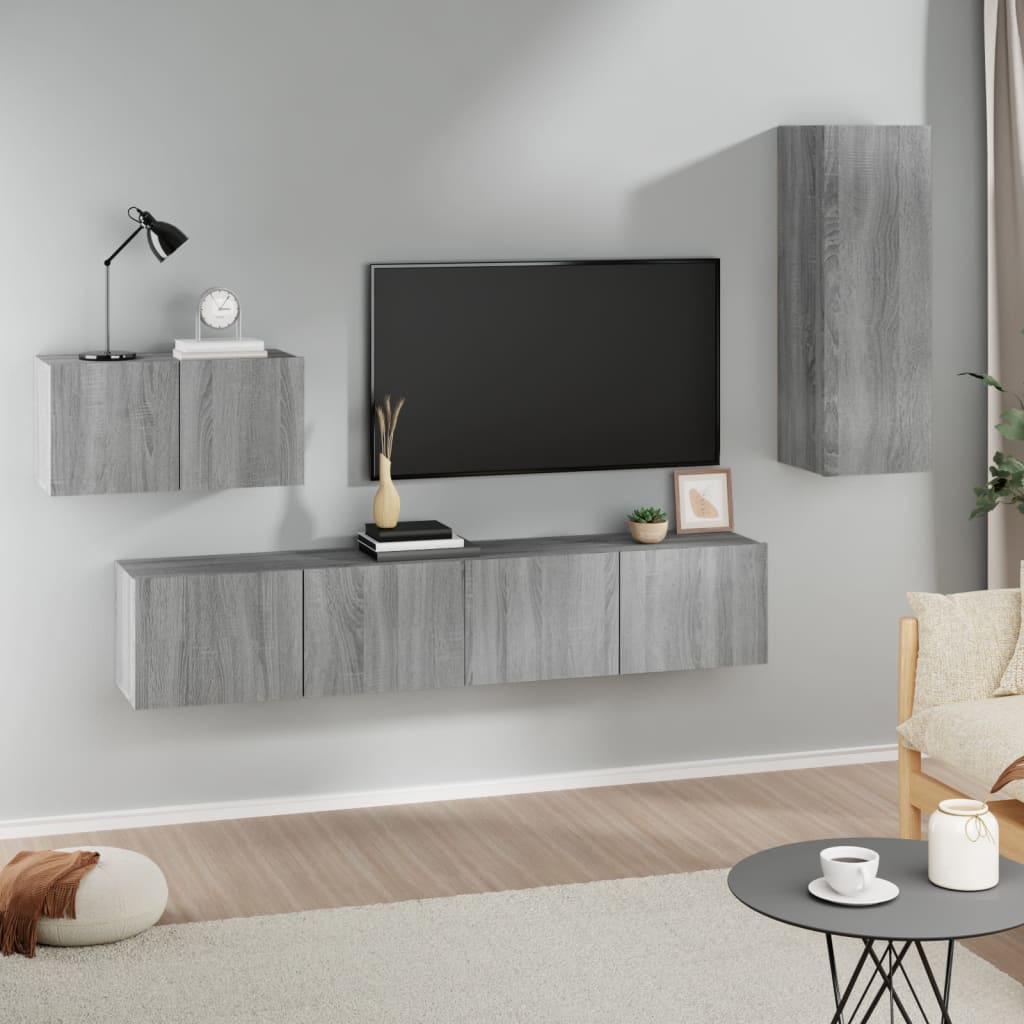 vidaXL 4-dijelni set TV ormarića sivog sonome konstruirano drvo - cover