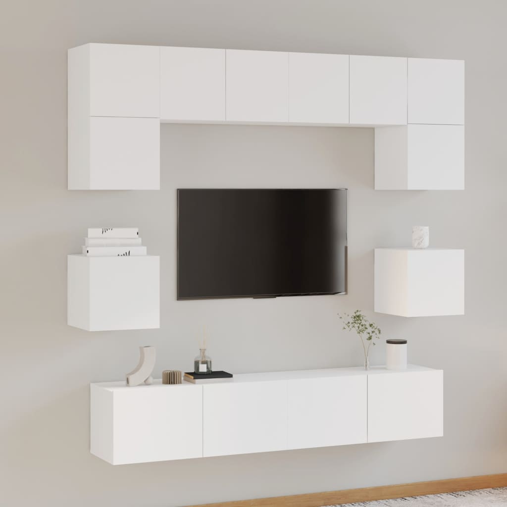 vidaXL 8-dijelni set TV ormarića bijeliod konstruiranog drva - cover
