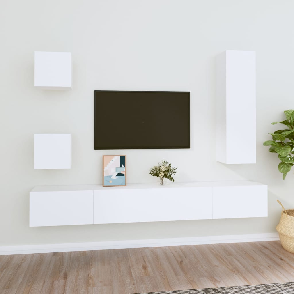 vidaXL 5-dijelni set TV ormarića bijeli od konstruiranog drva - cover