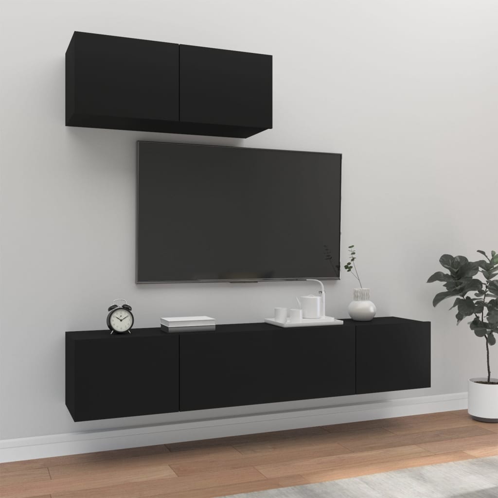vidaXL 3-dijelni set TV ormarića crni od konstruiranog drva - cover