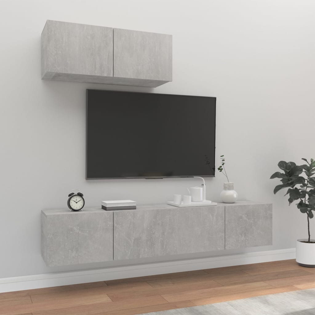 vidaXL 3-dijelni set TV ormarića siva betona konstruirano drvo - cover
