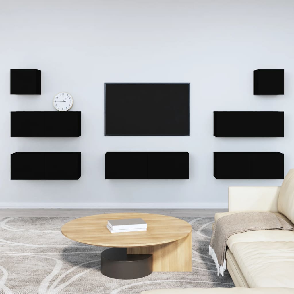 vidaXL 7-dijelni set TV ormarića crni od konstruiranog drva - cover