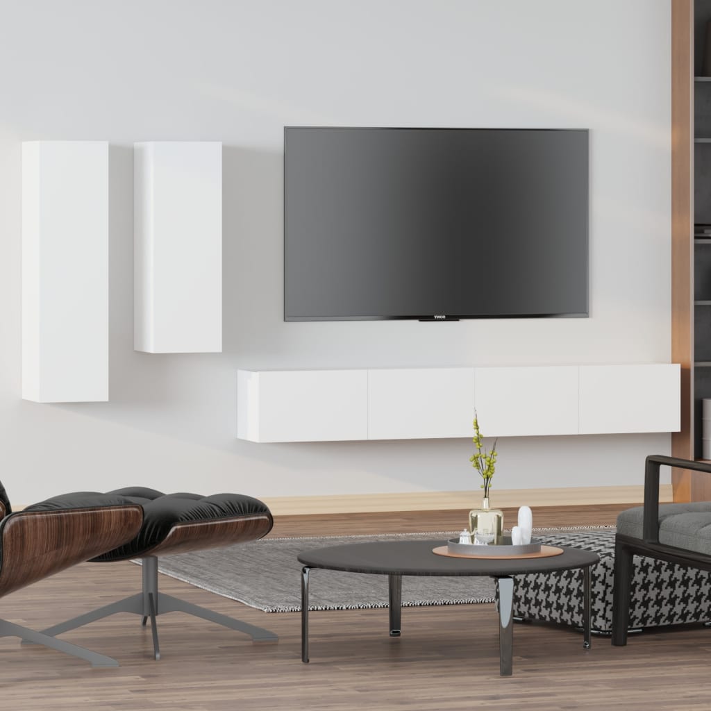 vidaXL 4-dijelni set TV ormarića bijeli od konstruiranog drva - cover