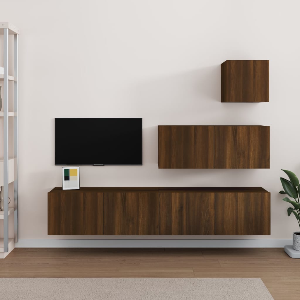 vidaXL 4-dijelni set TV ormarića boja smeđeg hrasta konstruirano drvo - cover