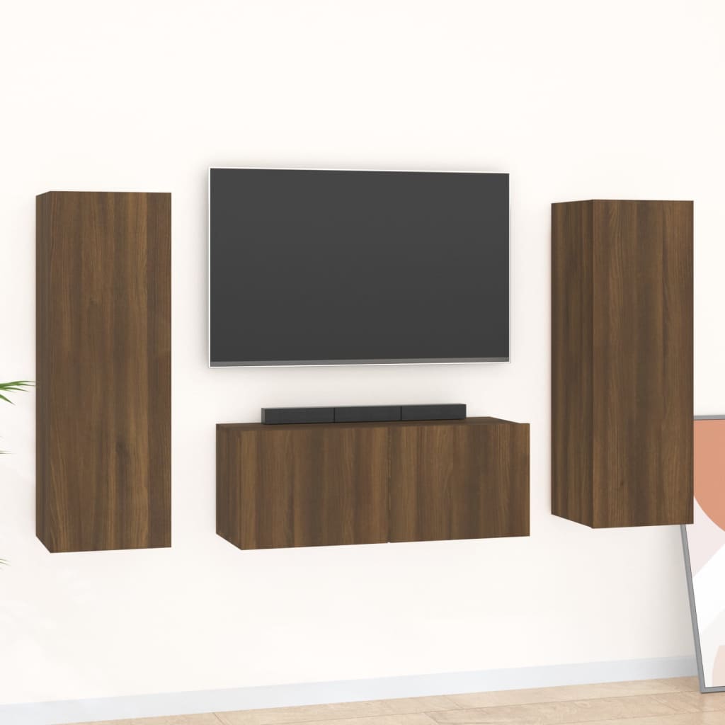 vidaXL 3-dijelni set TV ormarića boja smeđeg hrasta konstruirano drvo - cover