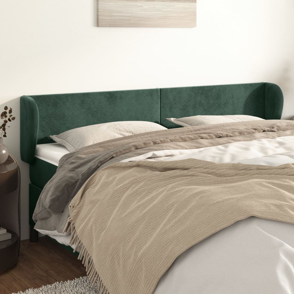 vidaXL Uzglavlje s ušima tamnozeleno 203x23x78/88 cm baršunasto - cover