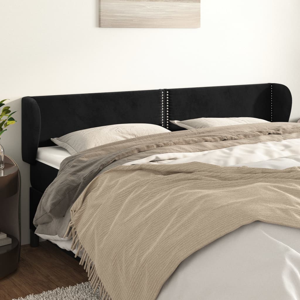 vidaXL Uzglavlje s ušima crno 183x23x78/88 cm baršunasto - cover