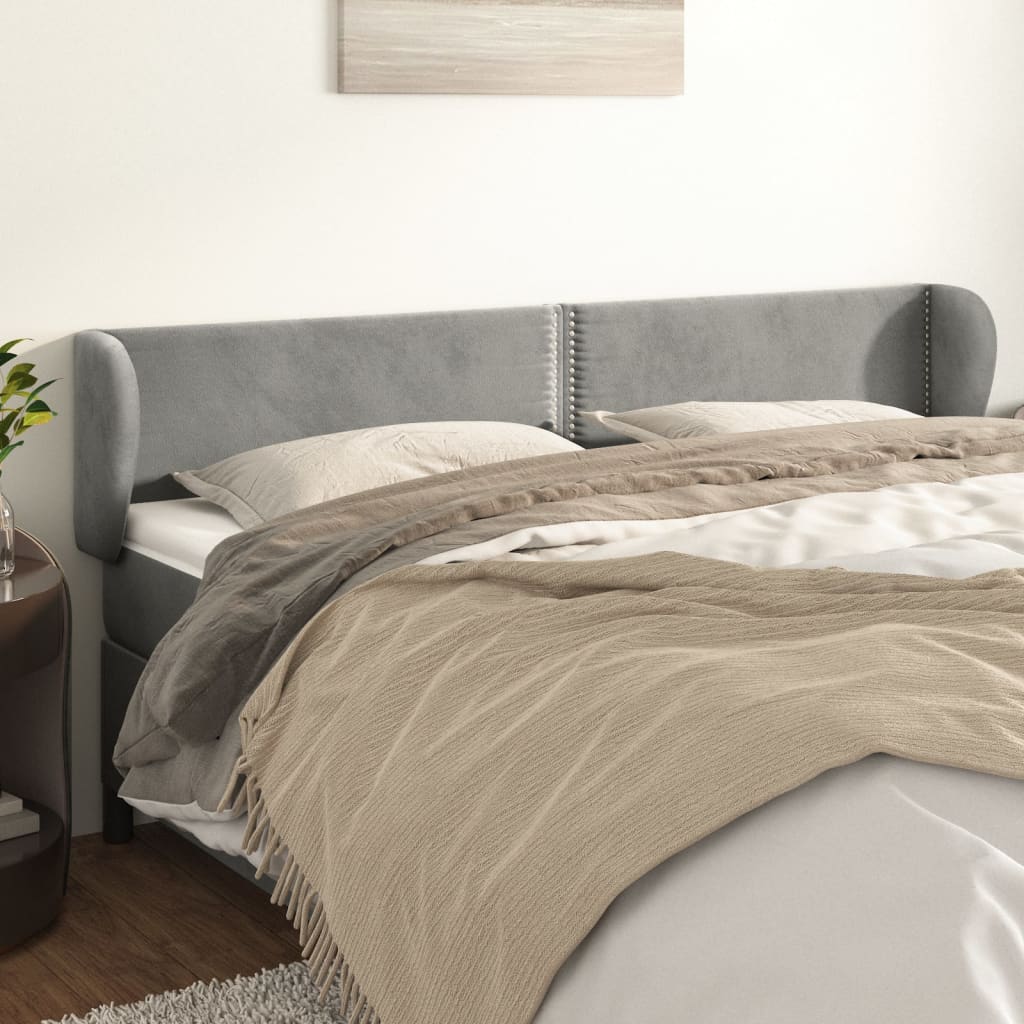 vidaXL Uzglavlje s ušima svjetlosivo 203x23x78/88 cm baršunasto - cover