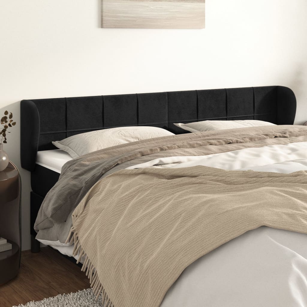 vidaXL Uzglavlje s ušima crno 183x23x78/88 cm baršunasto - cover