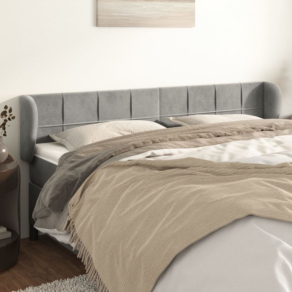 vidaXL Uzglavlje s ušima svjetlosivo 203x23x78/88 cm baršunasto - cover
