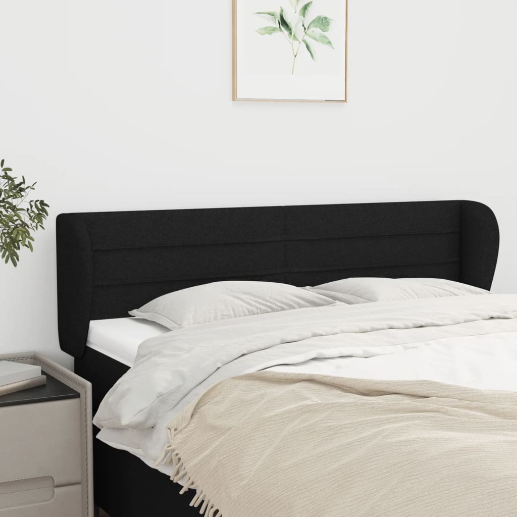 vidaXL Uzglavlje s ušima crno 147x23x78/88 cm od tkanine - cover