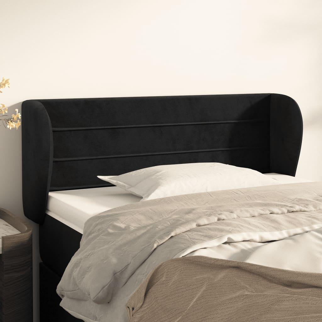 vidaXL Uzglavlje s ušima crno 93x23x78/88 cm baršunasto - cover