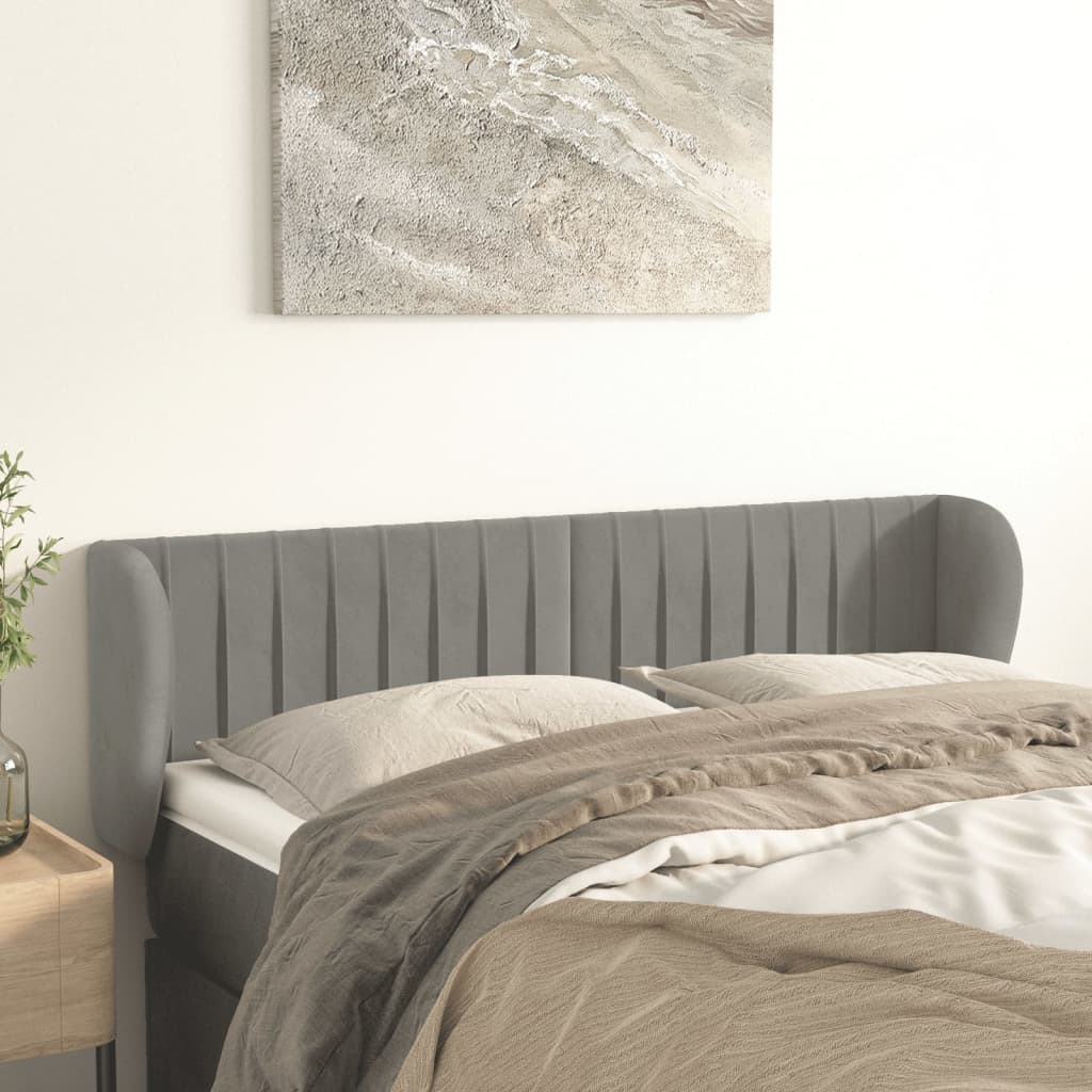 vidaXL Uzglavlje s ušima svjetlosivo 147x23x78/88 cm baršunasto - cover