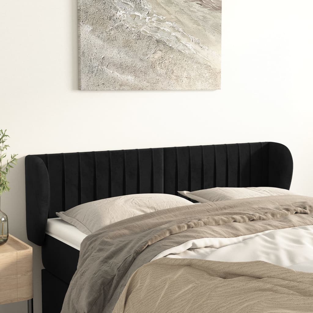 vidaXL Uzglavlje s ušima crno 147x23x78/88 cm baršunasto - cover