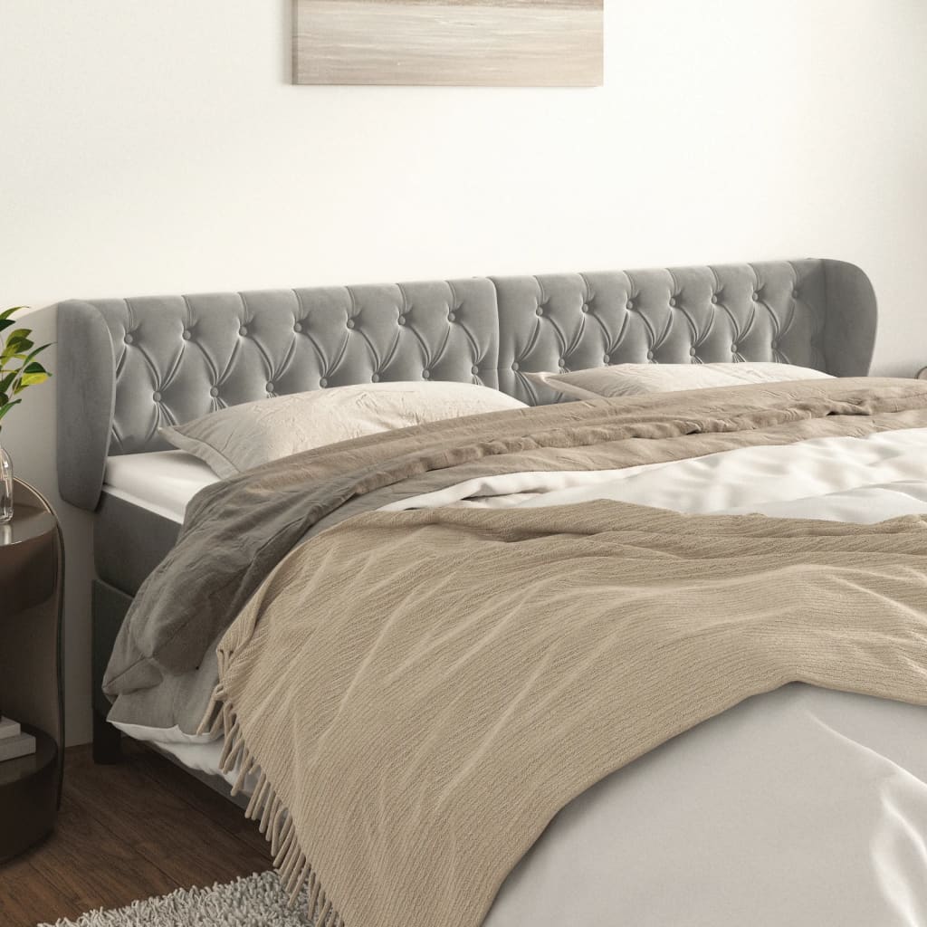 vidaXL Uzglavlje s ušima svjetlosivo 183x23x78/88 cm baršunasto - cover